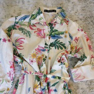 Zara Basic Floral Shirt Dress - Small